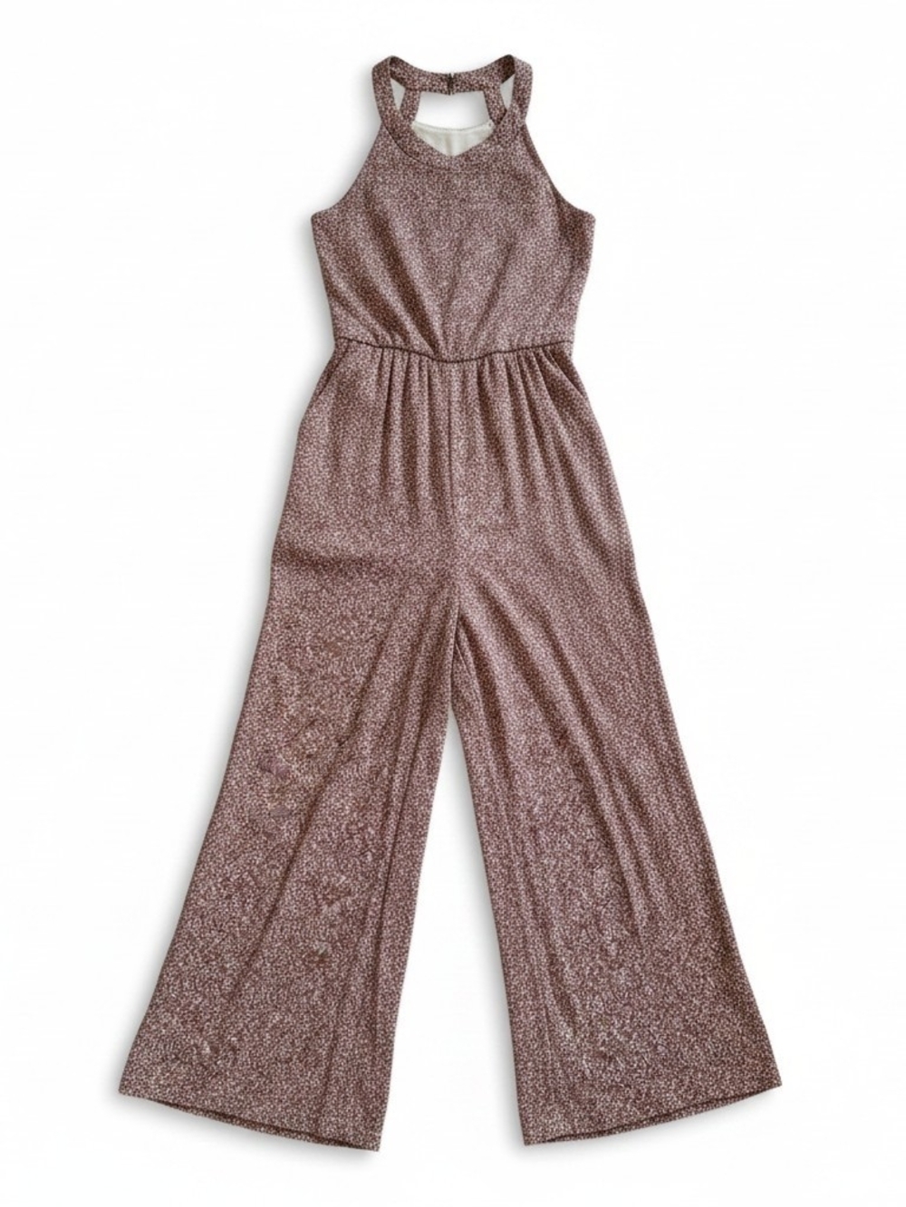 Jessica Simpson Beige With White Floral Pattern Wide-Leg Jumpsuit/Romper In XS